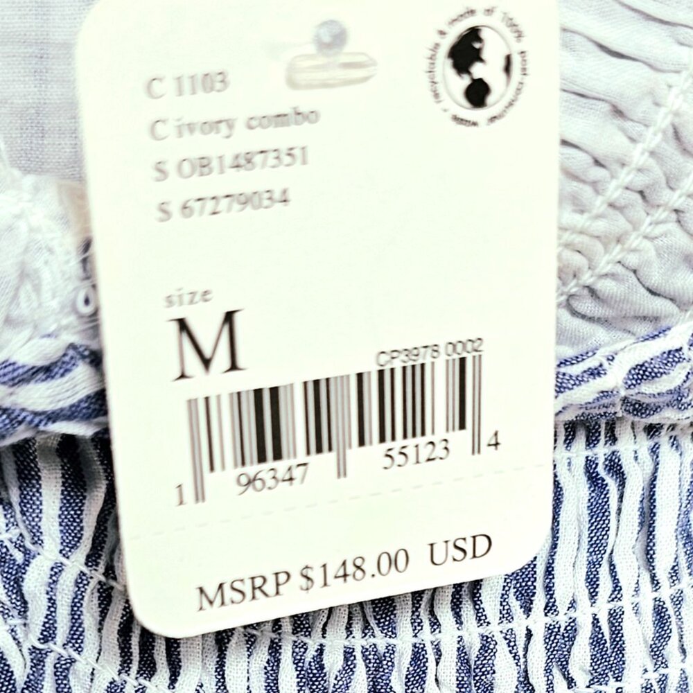 Free People Juni Maxi Dress | Ivory Blue Stripe Smocked Tiered Maxi | NWT | sz M - Picture 9 of 9